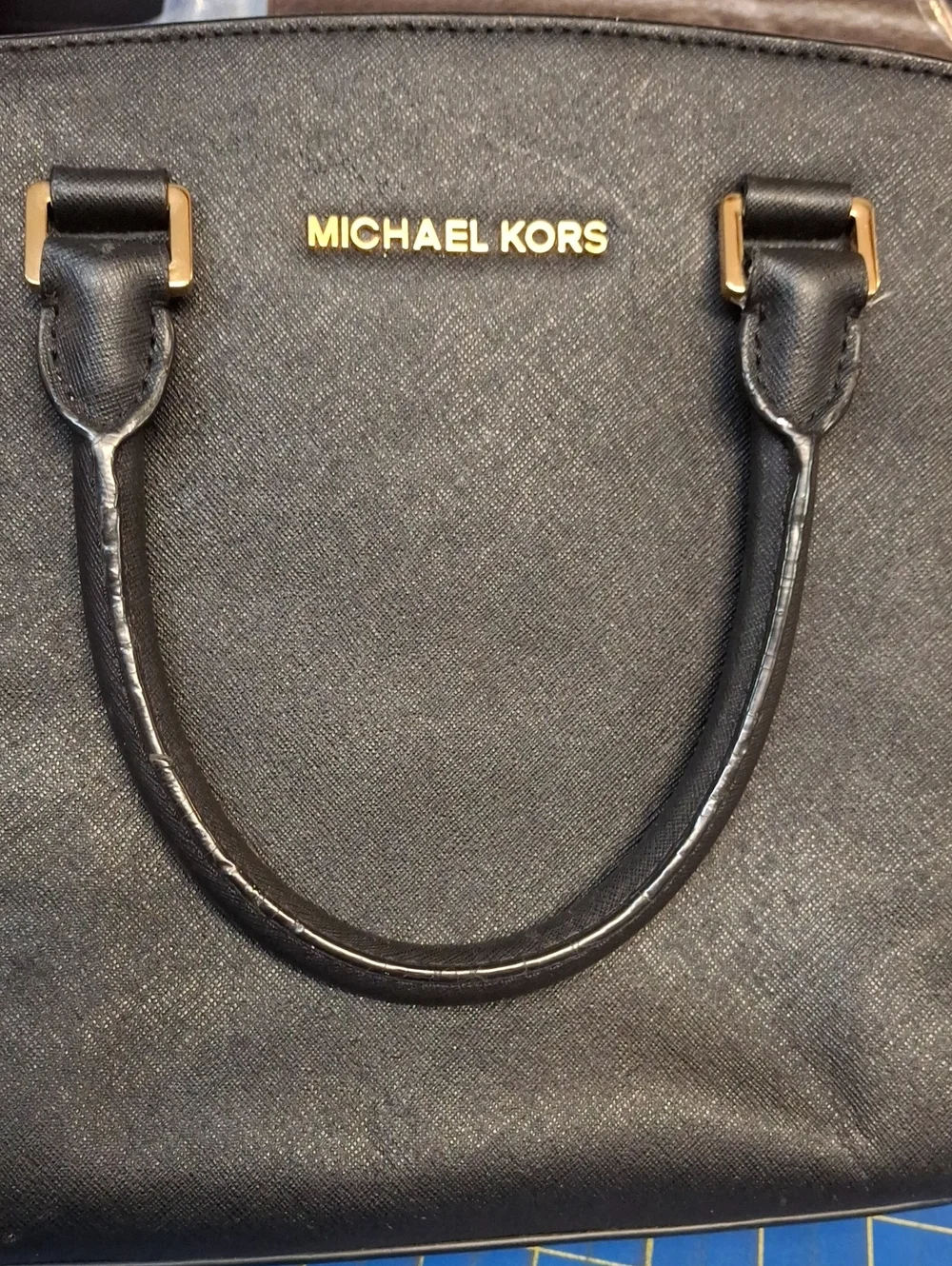 Michael Kors Black Saffiano Leather Satchel Gold Hardware Preloved
